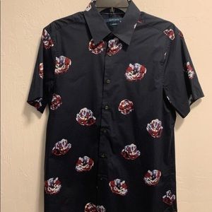 Perry Ellis Navy Blue Floral Print Button Down Shirt Size Medium
